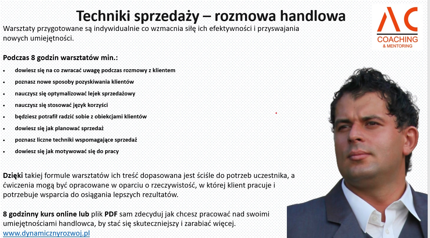 Szkolenia - Techniki Sprzedaży - Skuteczna Rozmowa Handlowa - Adam Cyrybał Bezpłatna Konsultacja - Techniki Sprzedaży - Adam Cyrybał